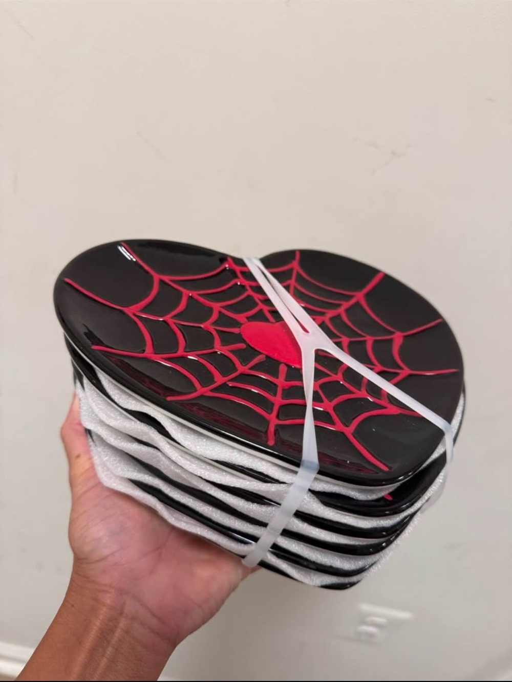 Black and Red Spiderweb Heart Party Plates - Stylish Holiday Serving Set